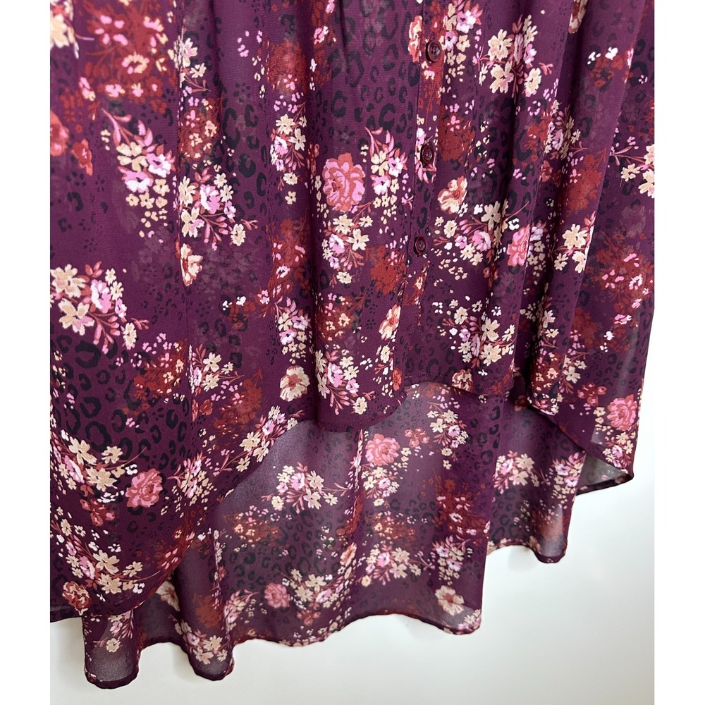 Torrid Burgundy Floral Sheer Chiffon Hi-Lo Babydoll Tunic Top Plus Size 2 2X - Picture 7 of 11